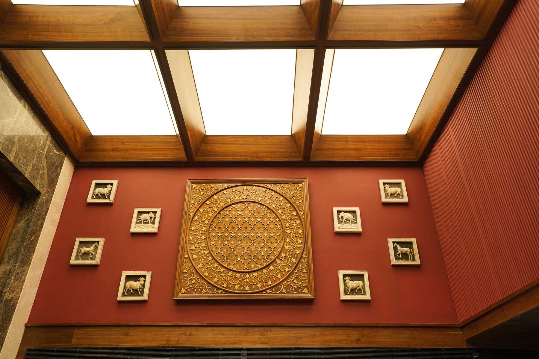A close-up photo of the Space Odyssey lobby with the illuminated skylight ceiling from NEWMAT as the focal point.